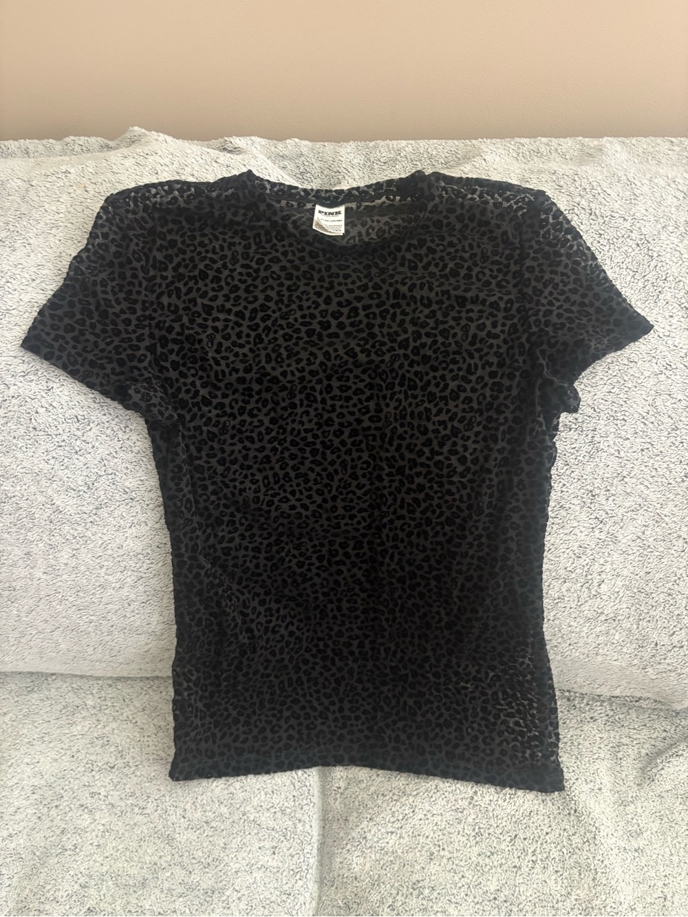 PINK Victoria's Secret Black Velvet Leopard sheer top